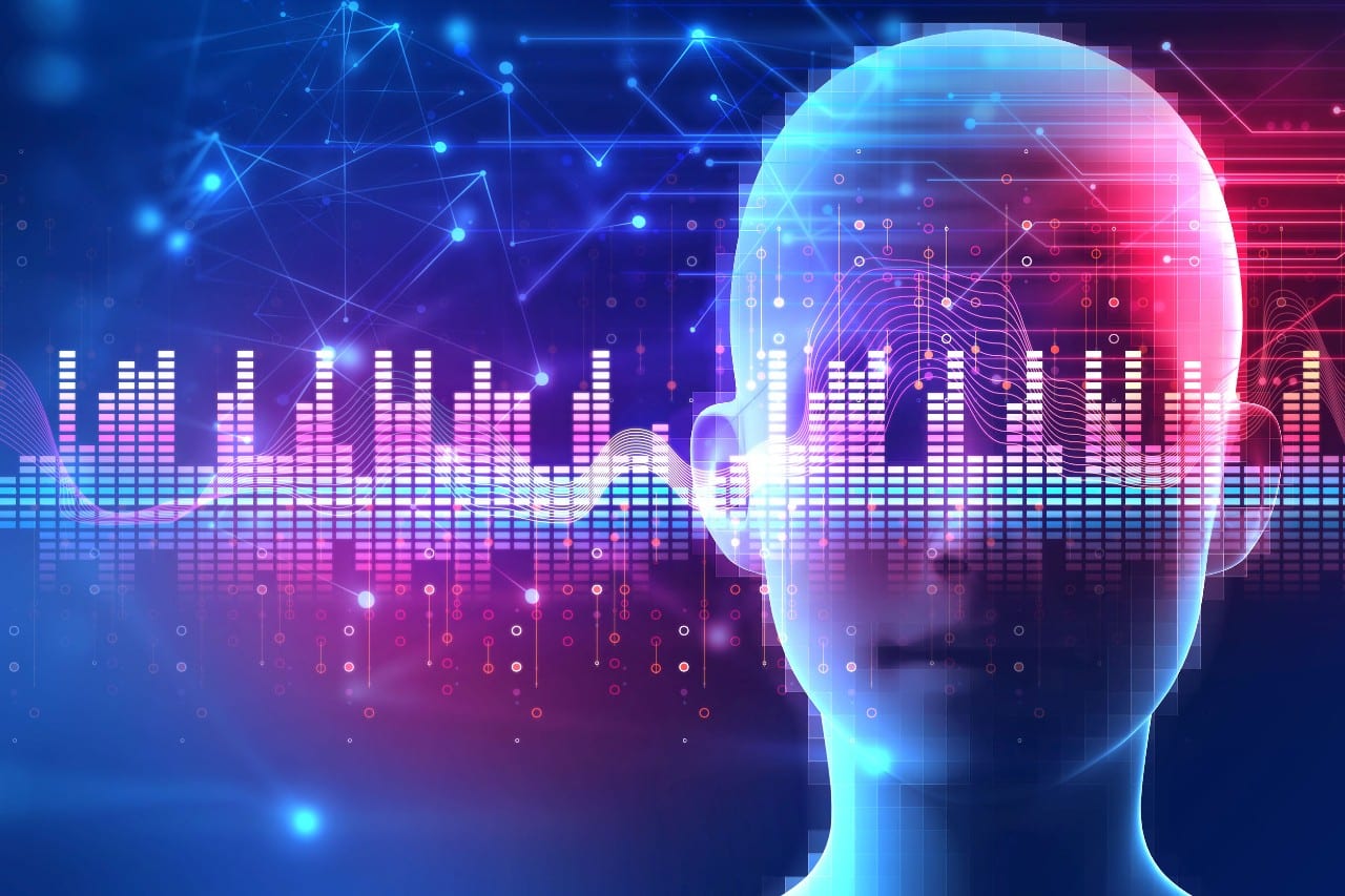 brightly colored graphic with lines suggesting a neural web and a humanoid head; concept: ai in talent acquisition processes