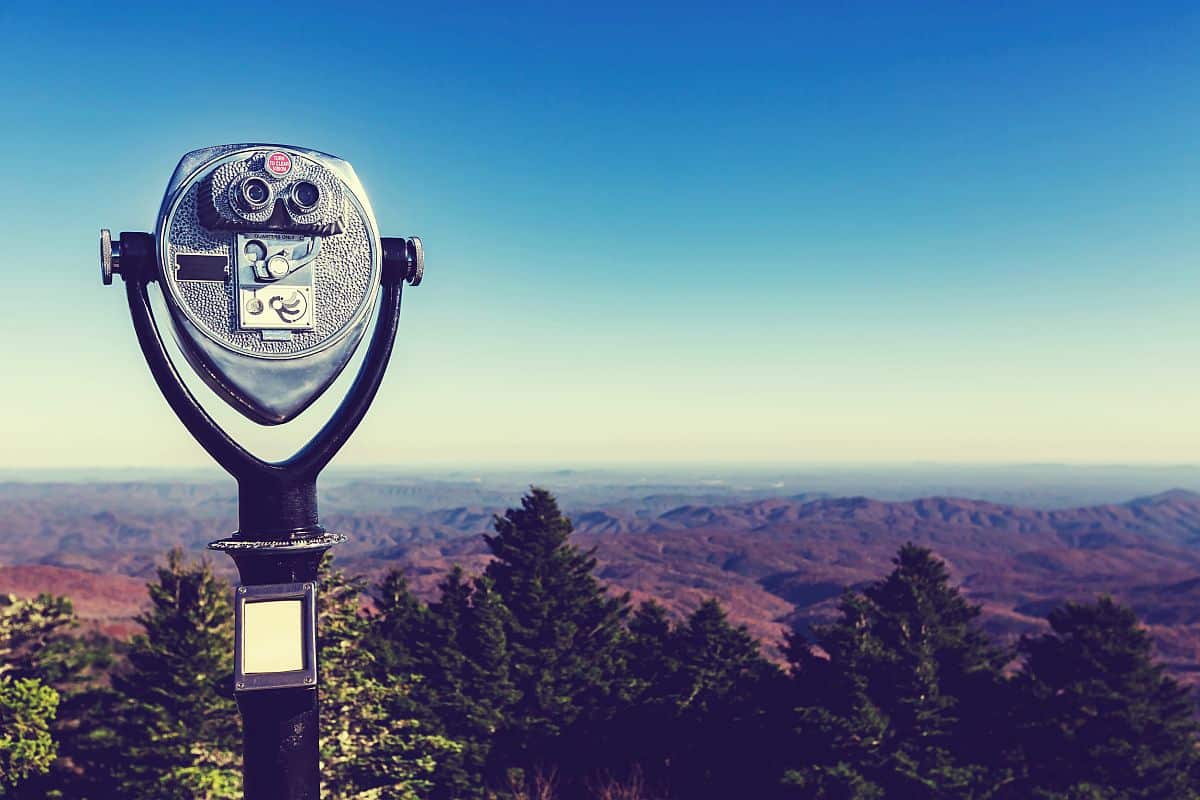 Coin-operated binoculars looking out over the Blue Ridge Mountains; transparent job descriptions concept
