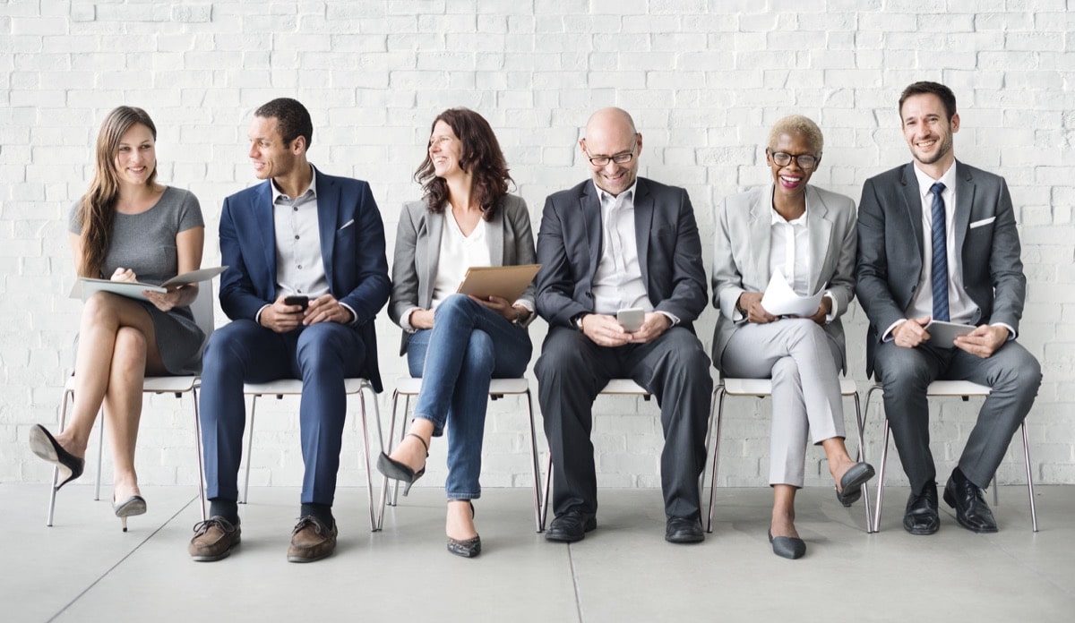 Row of professionals, human resources, job interview, recruitment in academia concept