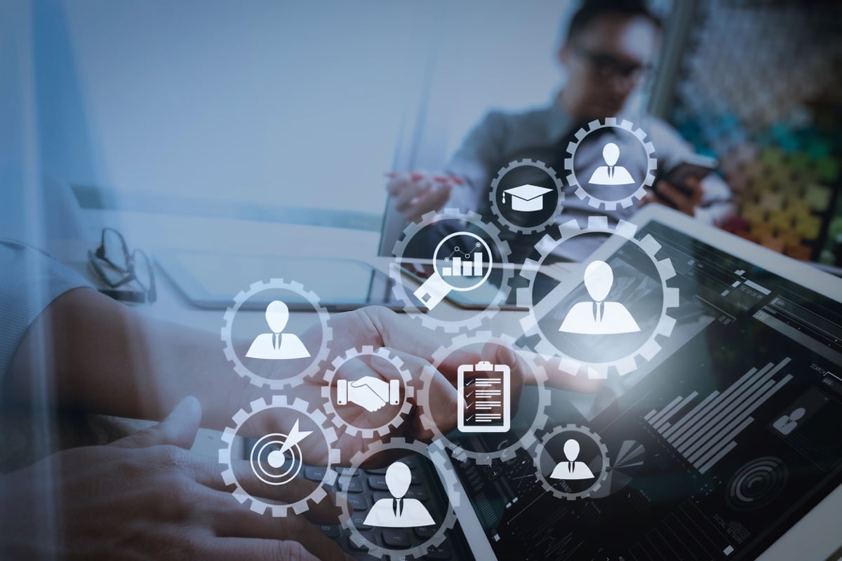 Human resources management with recruitment business working concept. HR manager is selecting candidate for hiring with virtual screen computer; Predict Candidate Success concept