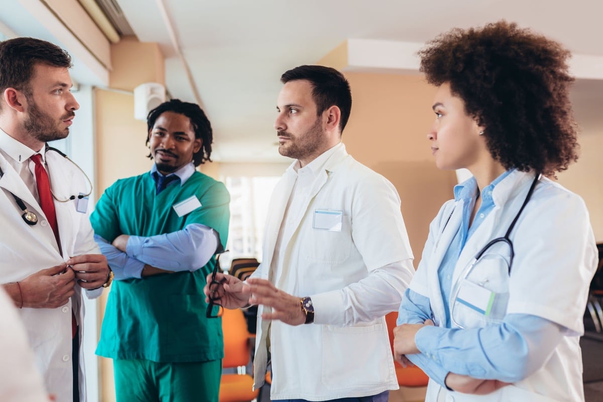 Team of medical workers in hospital; healthcare talent management concept